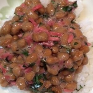 納豆の食べ方-大葉＆紅しょうが♪